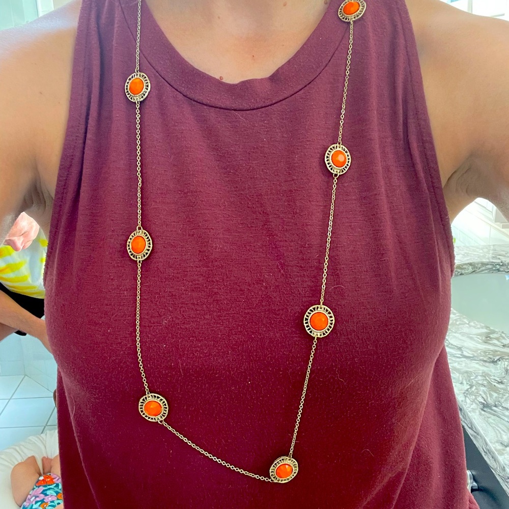 Long Orange Statement Necklace